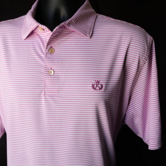 Peter Millar Summer Comfort Pink Striped K Club Polo (L) ⛳️ - Picture 2 of 8